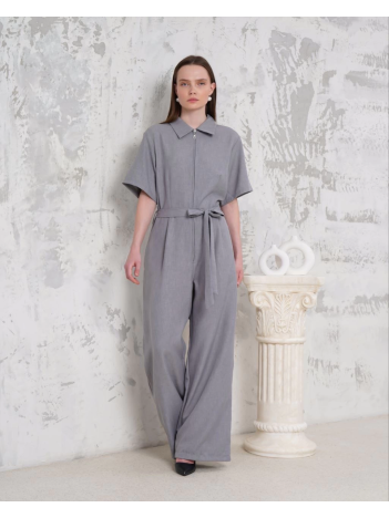 Kuşaklı gömlek yaka salaş tulum gri s255822 Kuşaklı gömlek yaka salaş tulum gri s255822