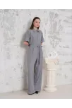 Kuşaklı Gömlek Yaka Salaş Tulum Gri S255822