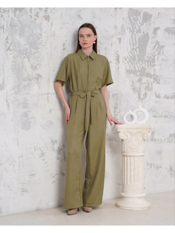 Kuşaklı gömlek yaka salaş tulum haki s255822 Kuşaklı gömlek yaka salaş tulum haki s255822