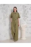 Kuşaklı Gömlek Yaka Salaş Tulum Haki S255822