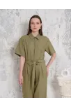 Kuşaklı Gömlek Yaka Salaş Tulum Haki S255822