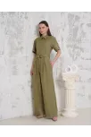 Kuşaklı Gömlek Yaka Salaş Tulum Haki S255822