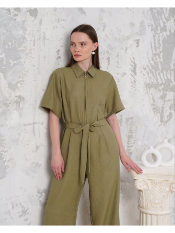 Kuşaklı gömlek yaka salaş tulum haki s255822 Kuşaklı gömlek yaka salaş tulum haki s255822