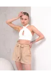 Kuşaklı Keten Şort Bej S255265 Kuşaklı Keten Şort Bej S255265