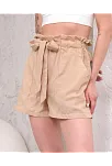 Kuşaklı Keten Şort Bej S255265