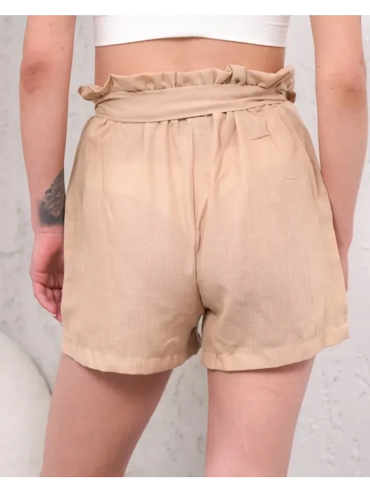 Kuşaklı Keten Şort Bej S255265 Kuşaklı Keten Şort Bej S255265