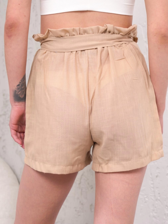 Kuşaklı keten şort bej s255265 Kuşaklı keten şort bej s255265