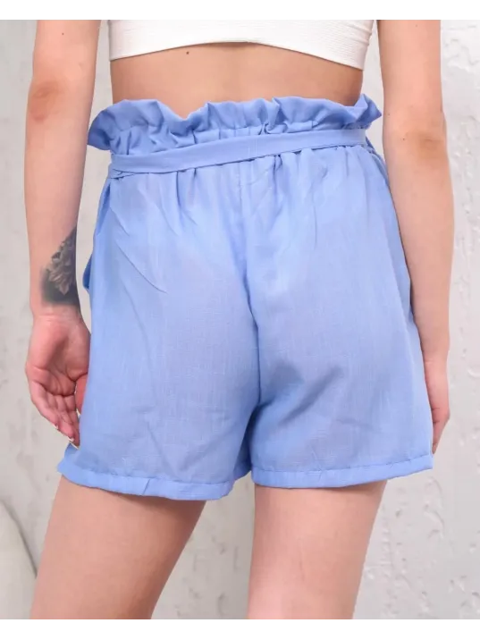 Kuşaklı Keten Şort Mavi S255265 Kuşaklı Keten Şort Mavi S255265