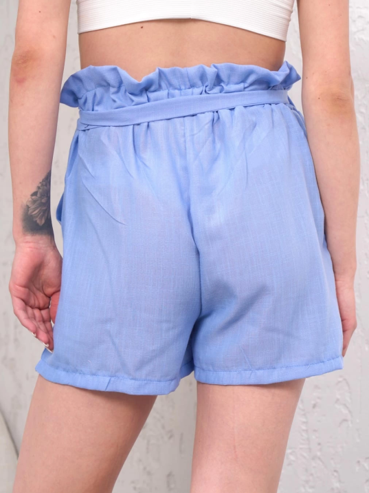 Kuşaklı keten şort mavi s255265 Kuşaklı keten şort mavi s255265