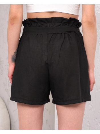 Kuşaklı keten şort siyah s255265