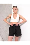 Kuşaklı Keten Şort Siyah S255265