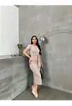 Kuşaklı Mdl Esnek Kumaşlı Elbise Bej Pt