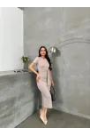 Kuşaklı Mdl Esnek Kumaşlı Elbise Bej Pt