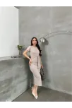 Kuşaklı Mdl Esnek Kumaşlı Elbise Bej Pt