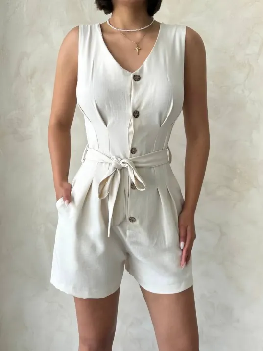 Kuşaklı Şortlu Tulum