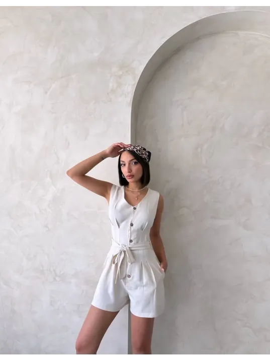 Kuşaklı Şortlu Tulum