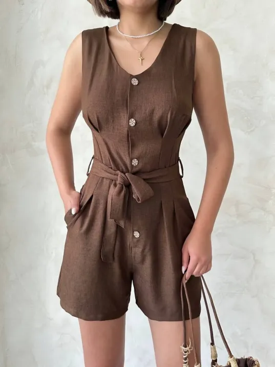 Kuşaklı Şortlu Tulum Kuşaklı Şortlu Tulum