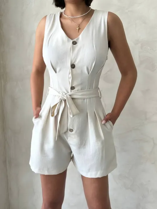 Kuşaklı Şortlu Tulum