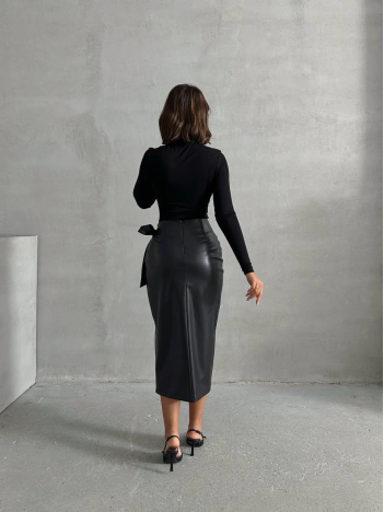 Kuşaklı uzun deri etek siyah h26414 Kuşaklı uzun deri etek siyah h26414