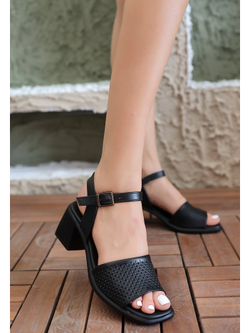 Laera Siyah Cilt Topuklu Sandalet Laera Siyah Cilt Topuklu Sandalet