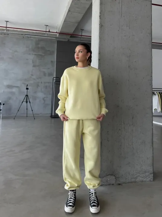 3 İplik Şardonlu Lastik Paça Eşofman Sarı P510439