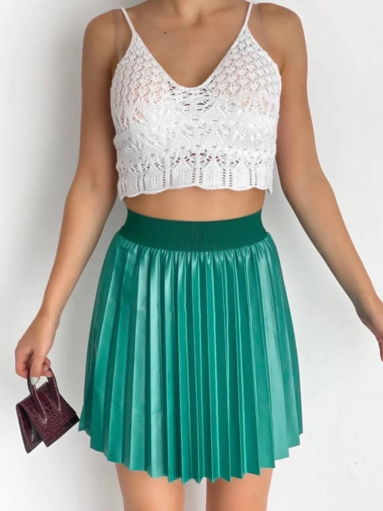 Lastikli piliseli lak etek yeşil s23901 Lastikli piliseli lak etek yeşil s23901