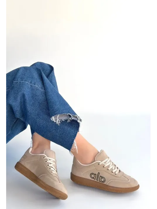 Lendo Bej Süet Bağcıklı Spor Ayakkabı