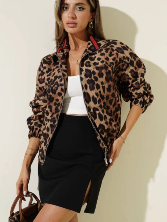 Leopar desenli astarlı ceket siyah t1192 Leopar desenli astarlı ceket siyah t1192