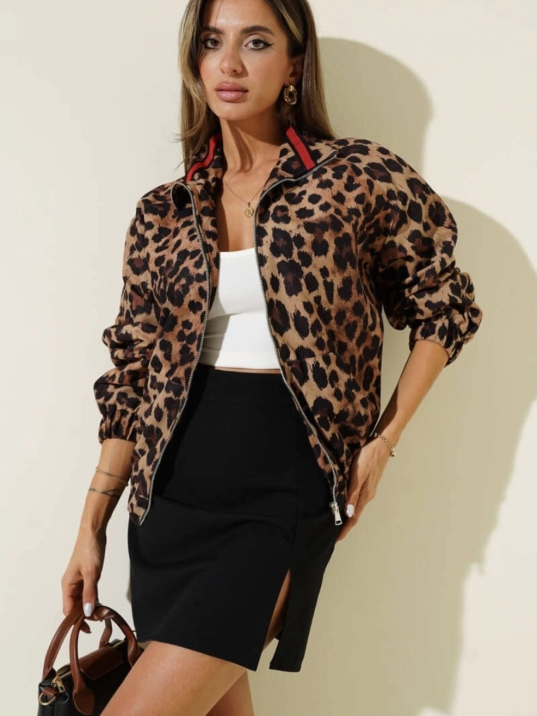 Leopar desenli astarlı ceket siyah t1192 Leopar desenli astarlı ceket siyah t1192