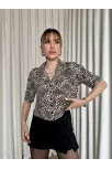 Leopar Desenli Crop Gömlek