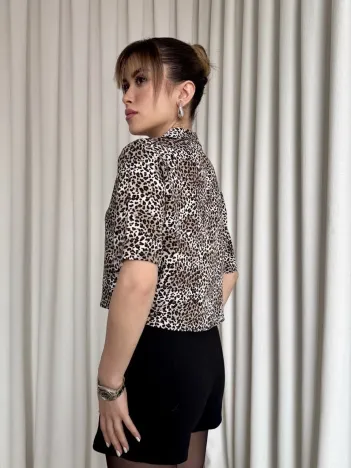 Leopar Desenli Crop Gömlek