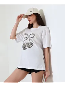 Leopar Desenli Kiraz Baskılı Tişört
