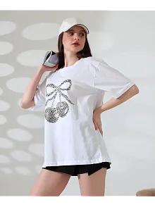 Leopar Desenli Kiraz Baskılı Tişört