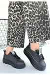 Leope Siyah Cilt Bağcıklı Spor Ayakkabı Leope Siyah Cilt Bağcıklı Spor Ayakkabı