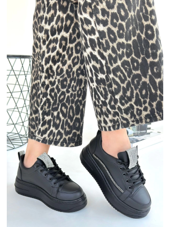 Leope Siyah Cilt Bağcıklı Spor Ayakkabı Leope Siyah Cilt Bağcıklı Spor Ayakkabı
