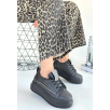 Leope Siyah Cilt Bağcıklı Spor Ayakkabı Leope Siyah Cilt Bağcıklı Spor Ayakkabı