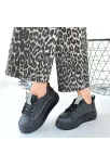 Leope Siyah Cilt Bağcıklı Spor Ayakkabı Leope Siyah Cilt Bağcıklı Spor Ayakkabı