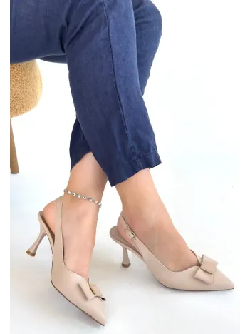 Leyya Bej Cilt Topuklu Ayakkabı