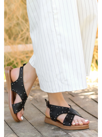 Lilan Siyah Deri Sandalet