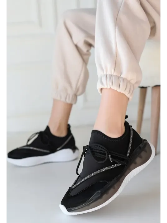 Liney Siyah Rugan Bağcıklı Spor Ayakkabı