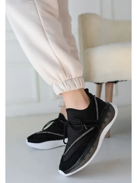 Liney Siyah Rugan Bağcıklı Spor Ayakkabı