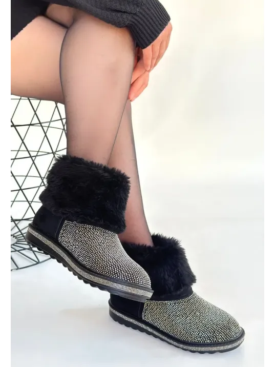 Linka Siyah Süet Gümüş Boncuk İşlemeli Bot Linka Siyah Süet Gümüş Boncuk İşlemeli Bot