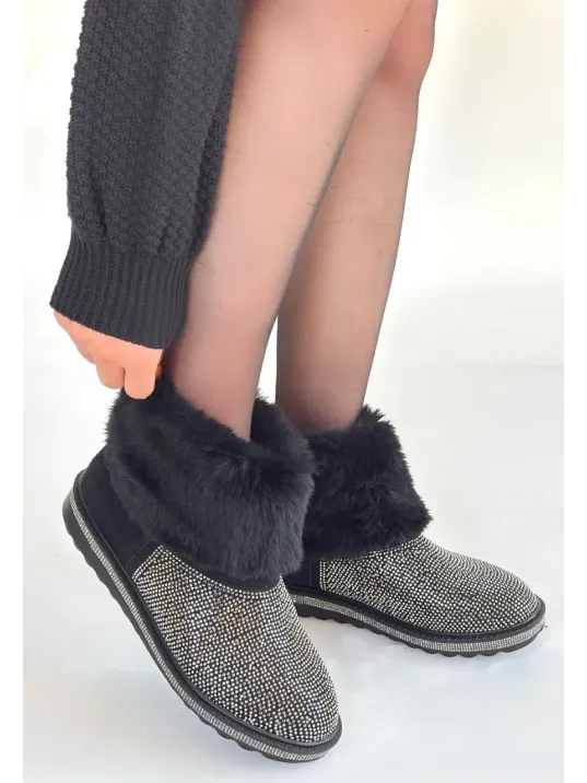 Linka Siyah Süet Gümüş Boncuk İşlemeli Bot Linka Siyah Süet Gümüş Boncuk İşlemeli Bot