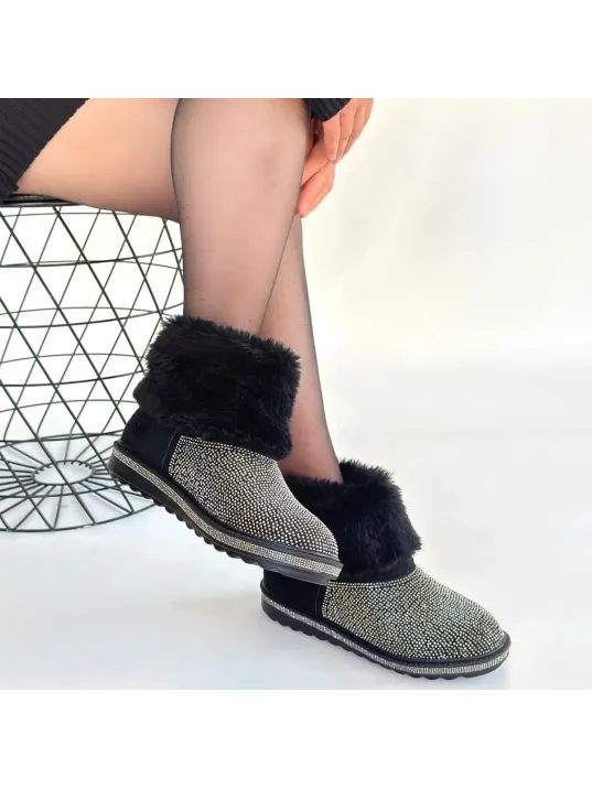 Linka Siyah Süet Gümüş Boncuk İşlemeli Bot Linka Siyah Süet Gümüş Boncuk İşlemeli Bot