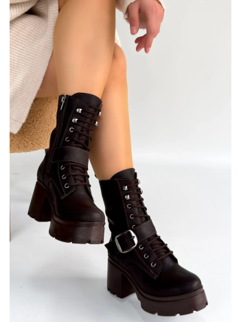 Linma Acı Kahve Cilt Bağcıklı Topuklu Bot