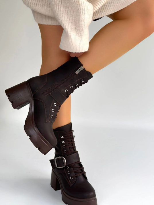 Linma Acı Kahve Cilt Bağcıklı Topuklu Bot