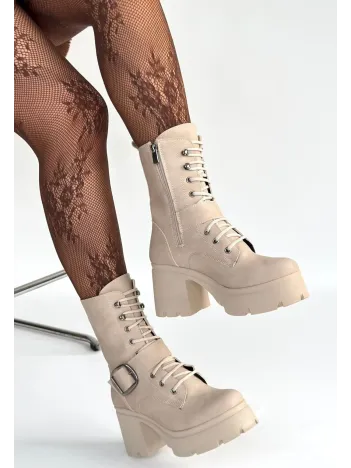 Linma Bej Nubuk Bağcıklı Topuklu Bot