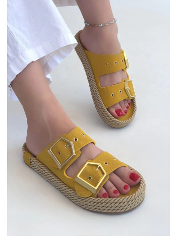 Loera Sarı Nubuk Çift Tokalı Terlik Loera Sarı Nubuk Çift Tokalı Terlik
