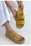 Loera Sarı Nubuk Çift Tokalı Terlik