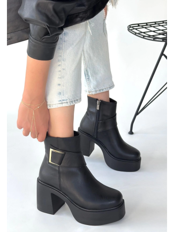 Lonji Siyah Cilt Topuklu Bot Lonji Siyah Cilt Topuklu Bot